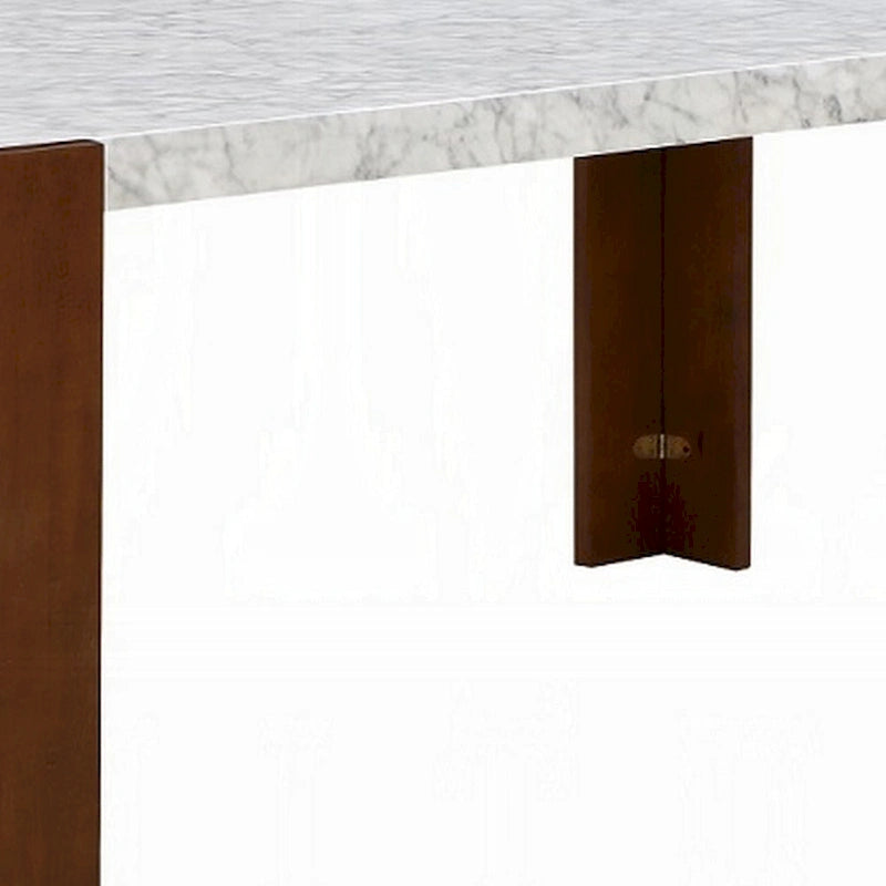 Table à manger, dessus rectangulaire en faux marbre blanc de 72 pouces, bois brun