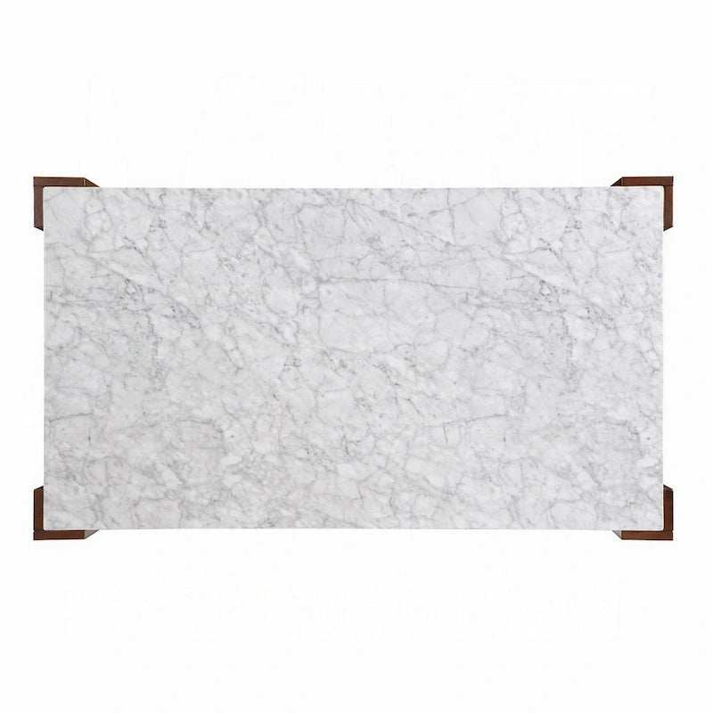 Table à manger, dessus rectangulaire en faux marbre blanc de 72 pouces, bois brun