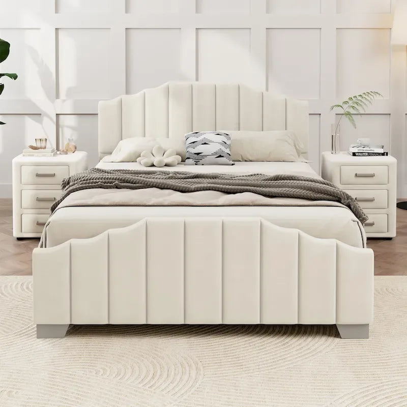 Lit plateforme moderne pleine grandeur rembourré avec tête et pied de lit matelassés, cadre en bois, aucun sommier tapissier requis