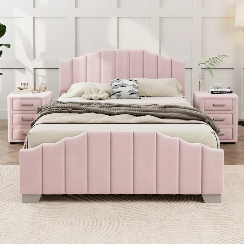 Lit plateforme moderne pleine grandeur rembourré avec tête et pied de lit matelassés, cadre en bois, aucun sommier tapissier requis