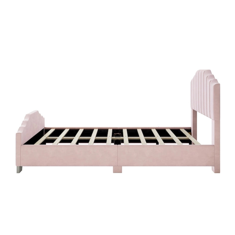 Lit plateforme moderne pleine grandeur rembourré avec tête et pied de lit matelassés, cadre en bois, aucun sommier tapissier requis