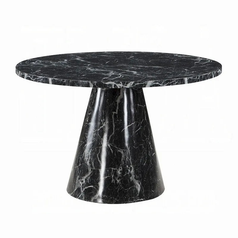 Table de salle à manger Olivia, piétement central, plateau rond en fausse pierre noire de 48 pouces