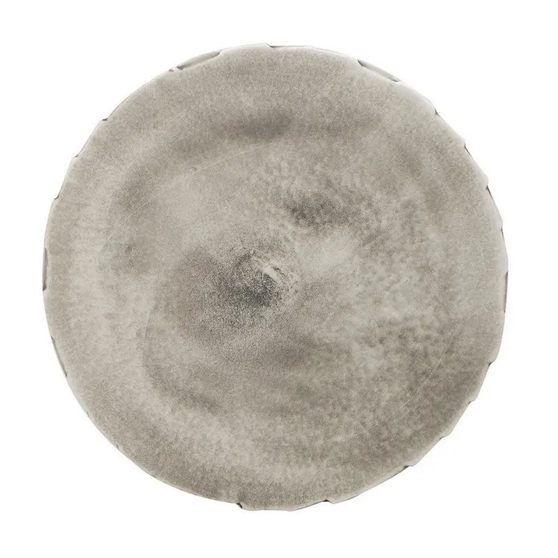 18 Inch Stool Table, Ceramic, Cylindrical, Textured Geometry, Outdoor, Gray