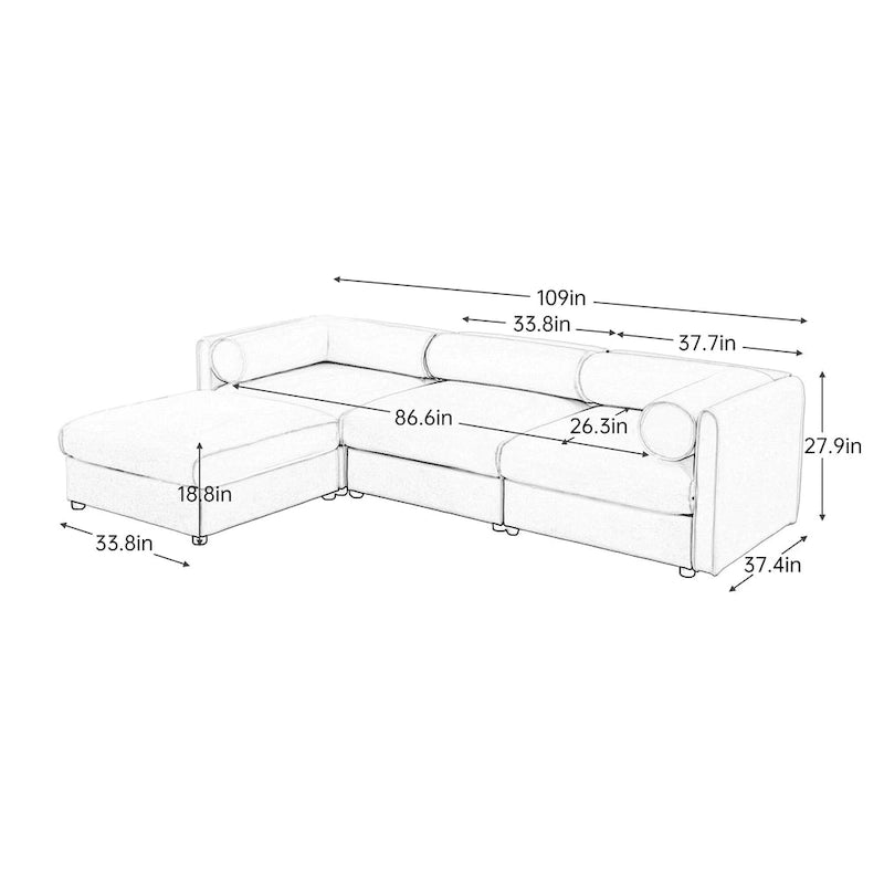 109 Chenille Upholstered L-Shaped Modular Sectional Sofa with Storage Seat, DIY Combination