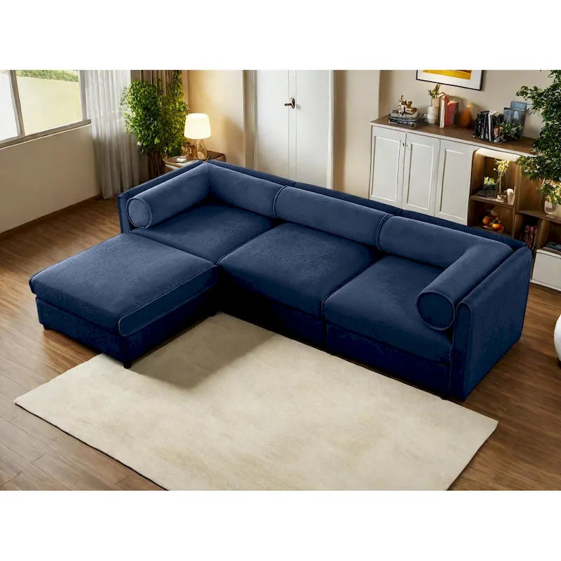 109 Chenille Upholstered L-Shaped Modular Sectional Sofa with Storage Seat, DIY Combination