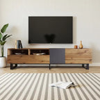 Meuble TV moderne pour téléviseurs jusqu'à 80 pouces, meuble console multimédia avec double rangement et porte abattante