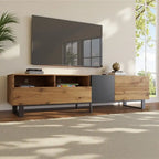 Meuble TV moderne pour téléviseurs jusqu'à 80 pouces, meuble console multimédia avec double rangement et porte abattante