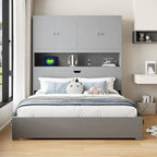 Wooden Platform Storage Bed Full Size Bed Frame with Storage Headboard