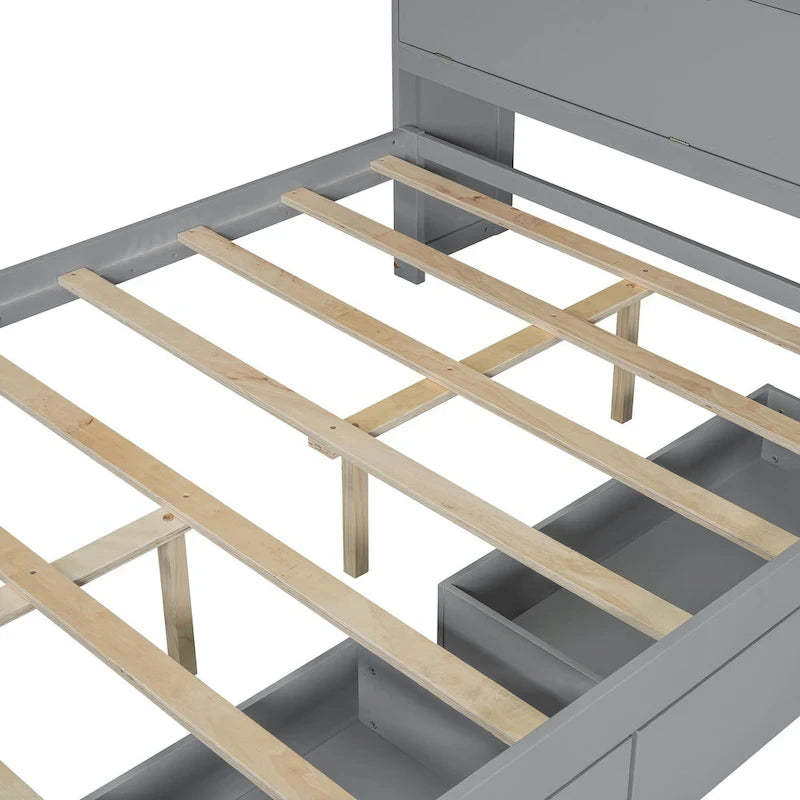 Wooden Platform Storage Bed Full Size Bed Frame with Storage Headboard