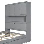 Wooden Platform Storage Bed Full Size Bed Frame with Storage Headboard