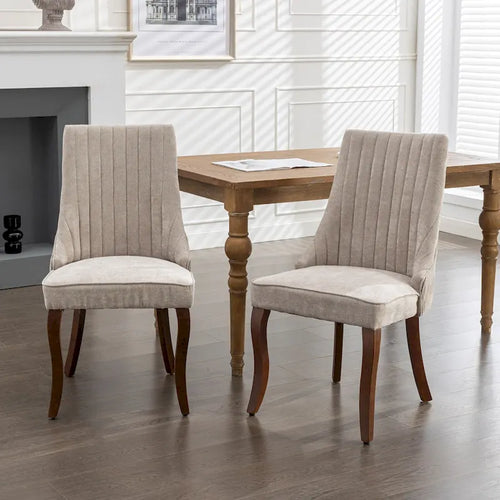 2-Piece Armless Dining Chairs Set with High Back, Upholstered Kitchen Accent Chairs with Curved Solid Wood Legs