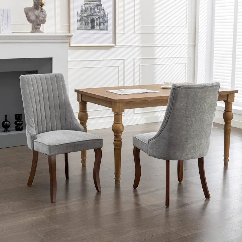 2-Piece Armless Dining Chairs Set with High Back, Upholstered Kitchen Accent Chairs with Curved Solid Wood Legs