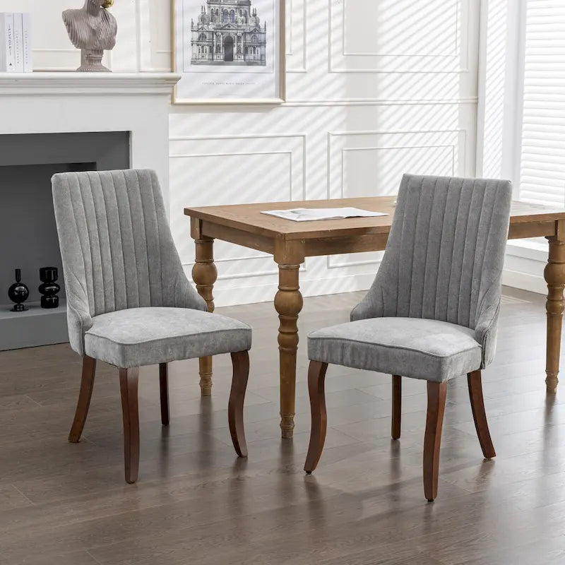 2-Piece Armless Dining Chairs Set with High Back, Upholstered Kitchen Accent Chairs with Curved Solid Wood Legs