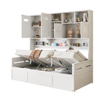 Lit de jour double avec vérin hydraulique, 3 espaces de rangement et étagères et armoires intégrées