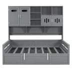 Lit de jour double avec vérin hydraulique, 3 espaces de rangement et étagères et armoires intégrées