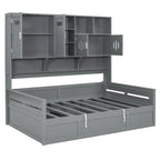 Lit de jour double avec vérin hydraulique, 3 espaces de rangement et étagères et armoires intégrées