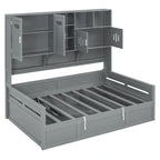 Lit de jour double avec vérin hydraulique, 3 espaces de rangement et étagères et armoires intégrées