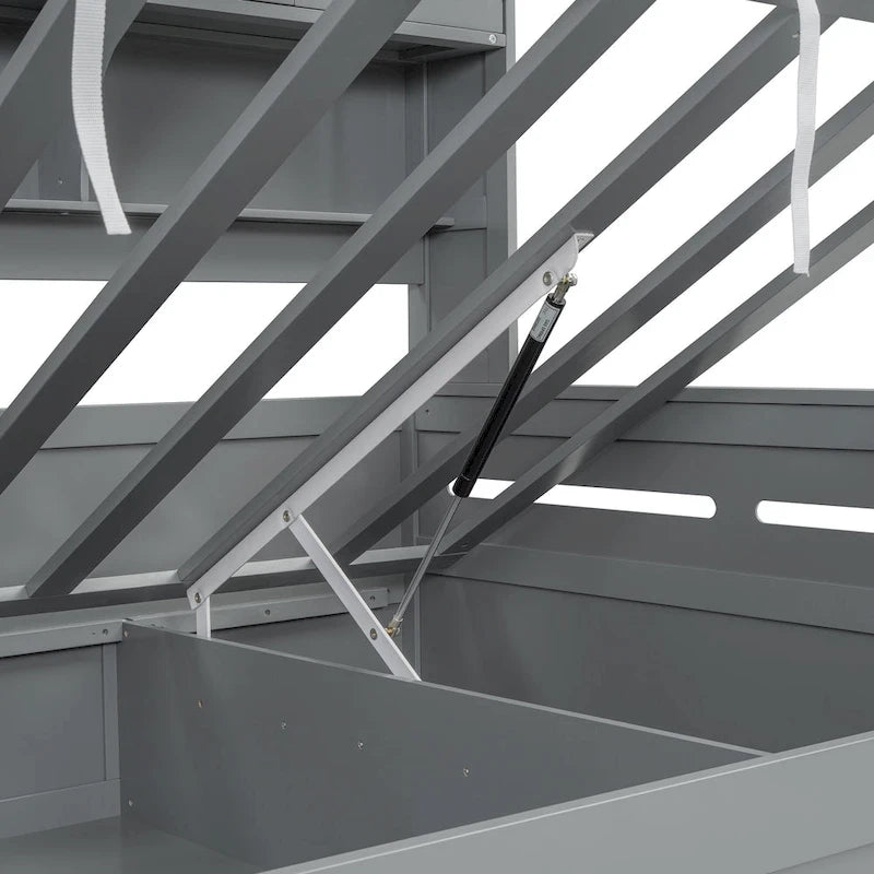 Lit de jour double avec vérin hydraulique, 3 espaces de rangement et étagères et armoires intégrées