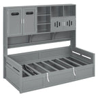 Lit de jour double avec vérin hydraulique, 3 espaces de rangement et étagères et armoires intégrées