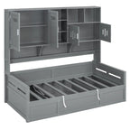 Lit de jour double avec vérin hydraulique, 3 espaces de rangement et étagères et armoires intégrées