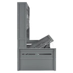 Lit de jour double avec vérin hydraulique, 3 espaces de rangement et étagères et armoires intégrées