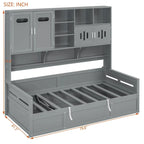 Lit de jour double avec vérin hydraulique, 3 espaces de rangement et étagères et armoires intégrées