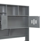 Lit de jour double avec vérin hydraulique, 3 espaces de rangement et étagères et armoires intégrées