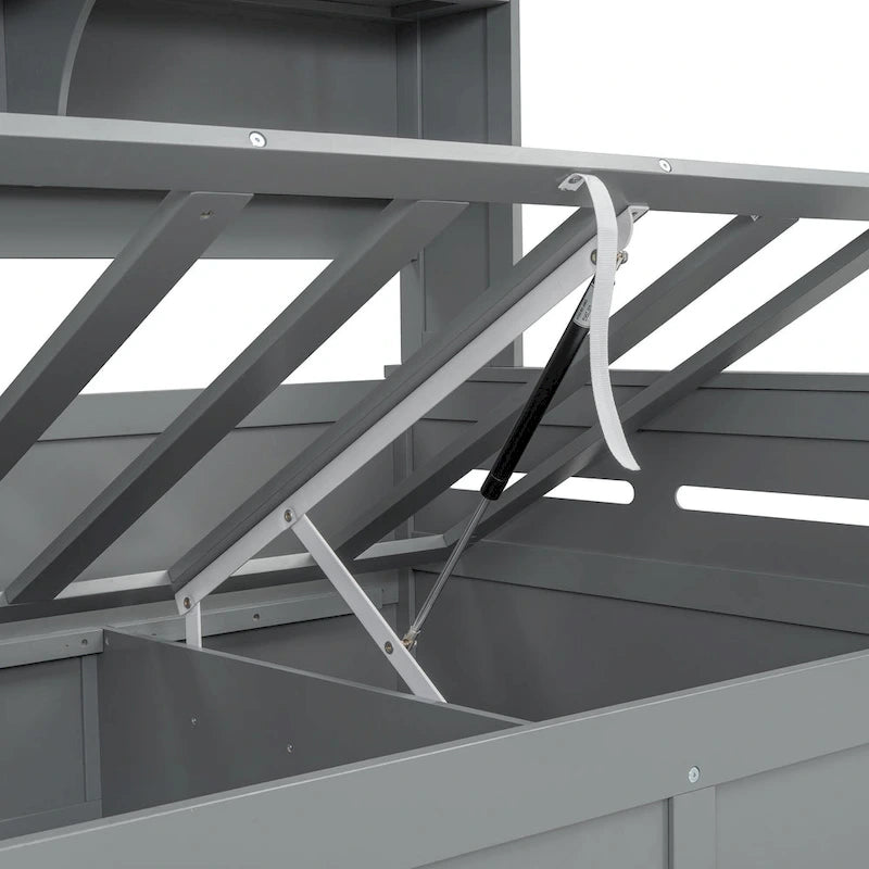Lit de jour double avec vérin hydraulique, 3 espaces de rangement et étagères et armoires intégrées