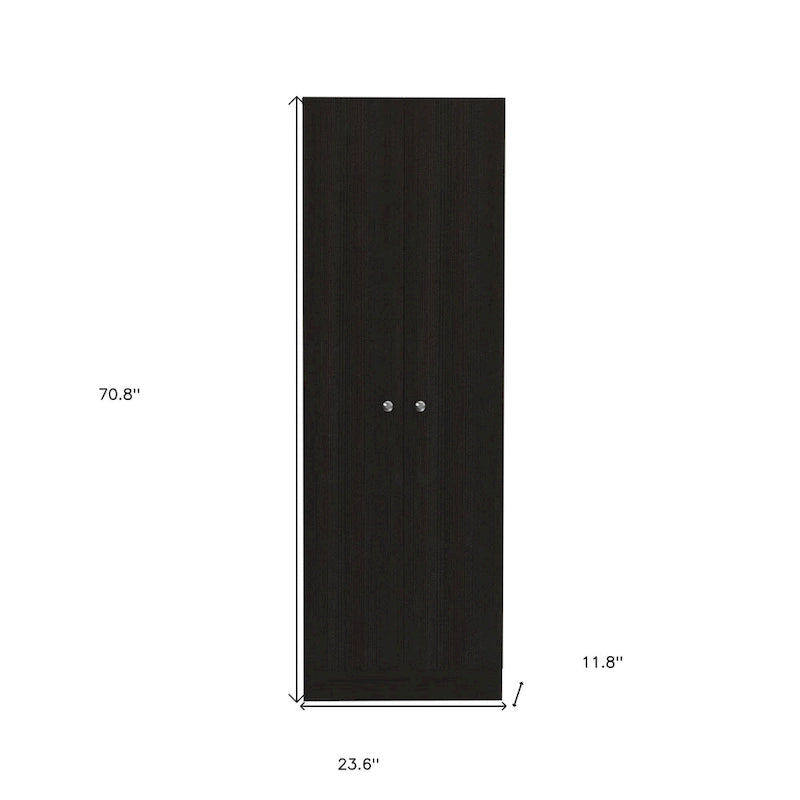 HomeRoots 71 Armoire à provisions ou de rangement en bois noir - 23,6" X 70,8" X 11,8"
