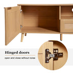 Meuble TV en rotin Roomfitters pour téléviseur de 85 pouces, meuble média style ferme, pieds en bois massif, bois
