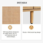 Meuble TV en rotin Roomfitters pour téléviseur de 85 pouces, meuble média style ferme, pieds en bois massif, bois