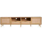 Meuble TV en rotin Roomfitters pour téléviseur de 85 pouces, meuble média style ferme, pieds en bois massif, bois