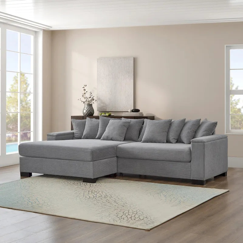 111 Corduroy L-Shaped Sectional Sofa with Convertible Chaise
