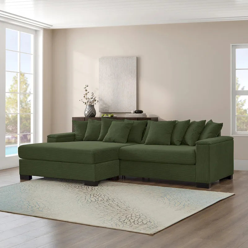 111 Corduroy L-Shaped Sectional Sofa with Convertible Chaise