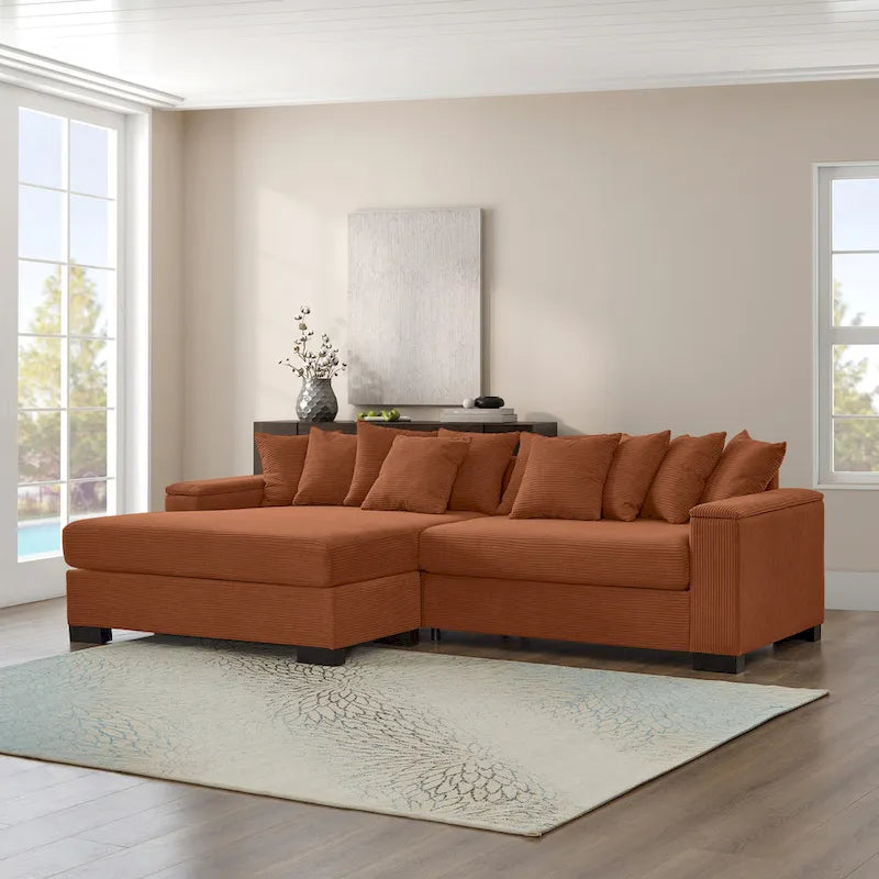 111 Corduroy L-Shaped Sectional Sofa with Convertible Chaise