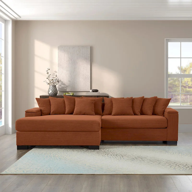 111 Corduroy L-Shaped Sectional Sofa with Convertible Chaise
