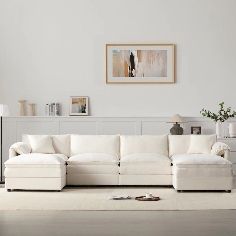 136 U-Shaped Chenille Cloud Sectional Sofa with Dual Ottomans