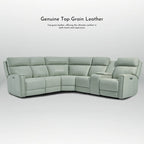 104 W Genuine Leather Power Recliner Sectional Sofa with Zero Gravity, Ajustable Headrest, USB Ports & Console