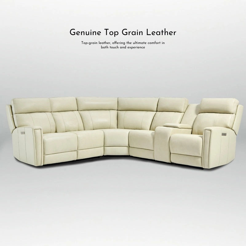 104 W Genuine Leather Power Recliner Sectional Sofa with Zero Gravity, Ajustable Headrest, USB Ports & Console