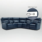 104 W Genuine Leather Power Recliner Sectional Sofa with Zero Gravity, Ajustable Headrest, USB Ports & Console