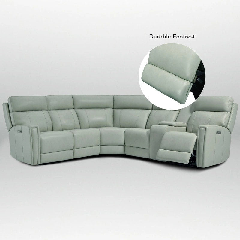 104 W Genuine Leather Power Recliner Sectional Sofa with Zero Gravity, Ajustable Headrest, USB Ports & Console