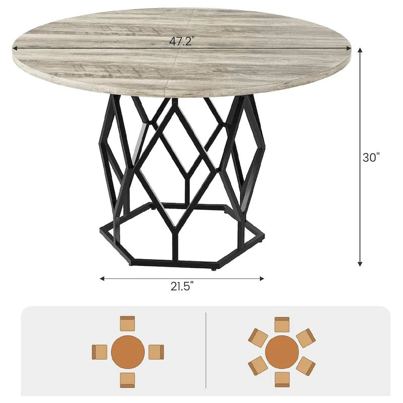 47 Inch Round Dining Table for Dining Room, Living Room - N/A