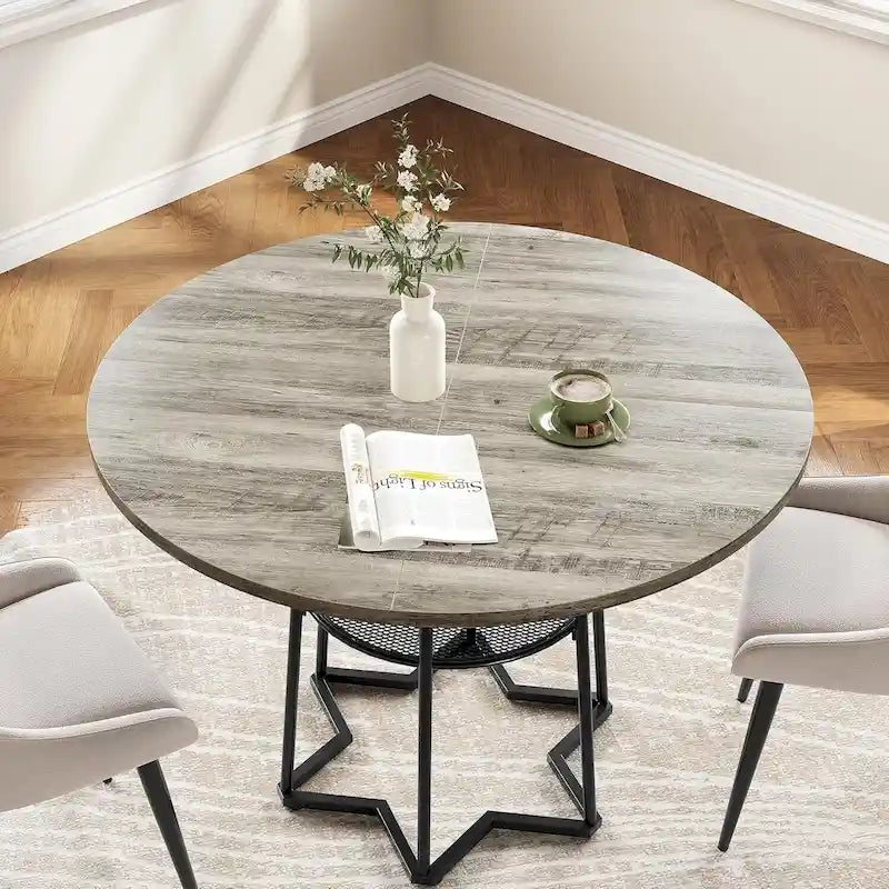 Table de salle à manger de cuisine ronde avec étagère de rangement - N/A
