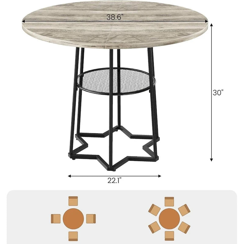 Table de salle à manger de cuisine ronde avec étagère de rangement - N/A