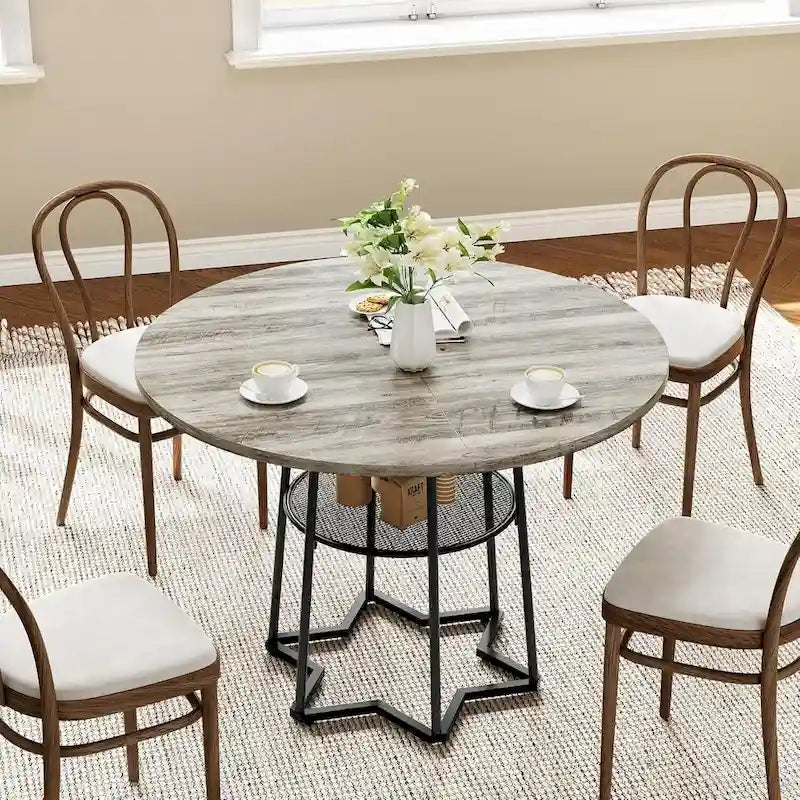 Table de salle à manger de cuisine ronde avec étagère de rangement - N/A