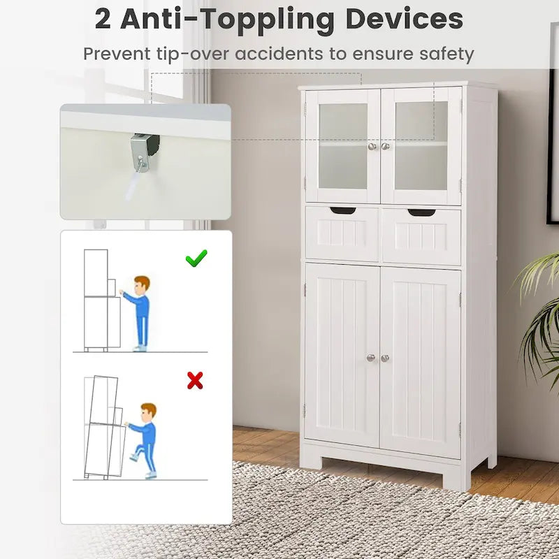 Meuble de rangement pour salle de bain Costway, placard de cuisine avec 2 tiroirs