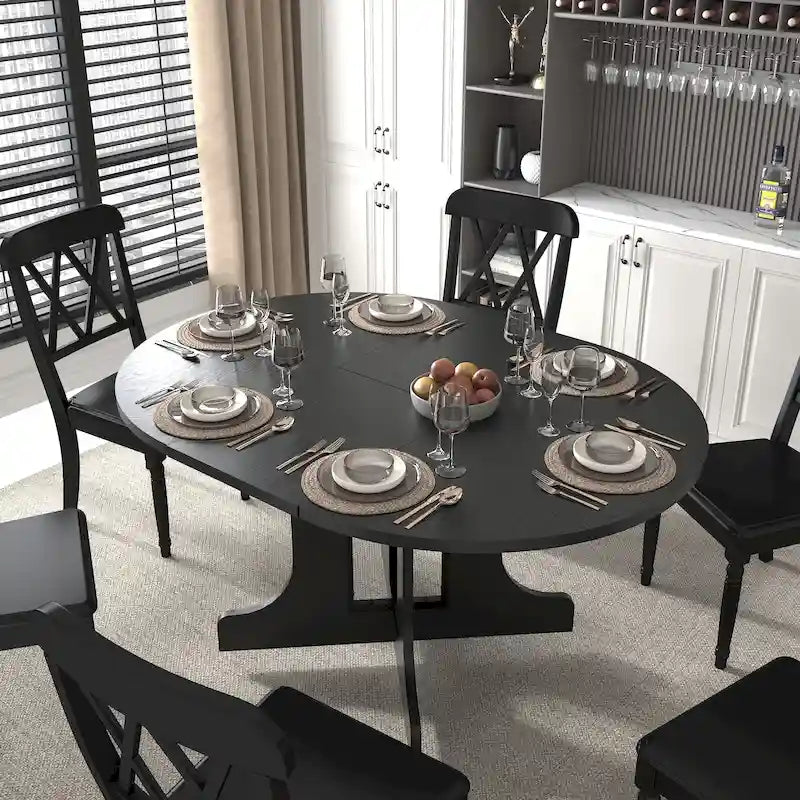 Table à manger ronde moderne avec plateau extensible et piètement en X pour les dîners de famille, les petits espaces et les aménagements multi-scènes