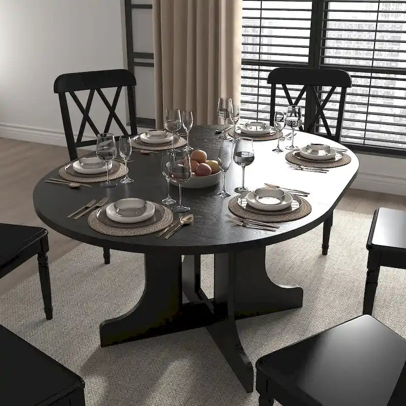 Table à manger ronde moderne avec plateau extensible et piètement en X pour les dîners de famille, les petits espaces et les aménagements multi-scènes