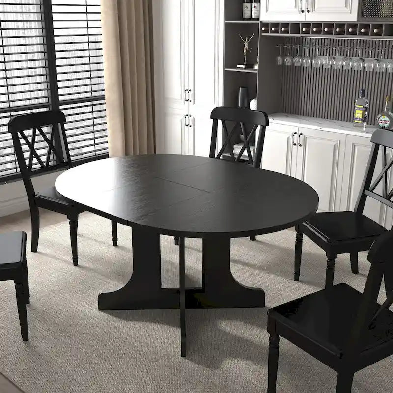 Table à manger ronde moderne avec plateau extensible et piètement en X pour les dîners de famille, les petits espaces et les aménagements multi-scènes