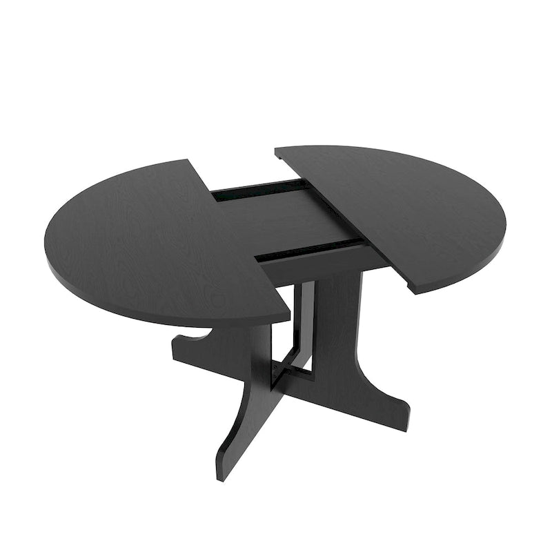 Table à manger ronde moderne avec plateau extensible et piètement en X pour les dîners de famille, les petits espaces et les aménagements multi-scènes